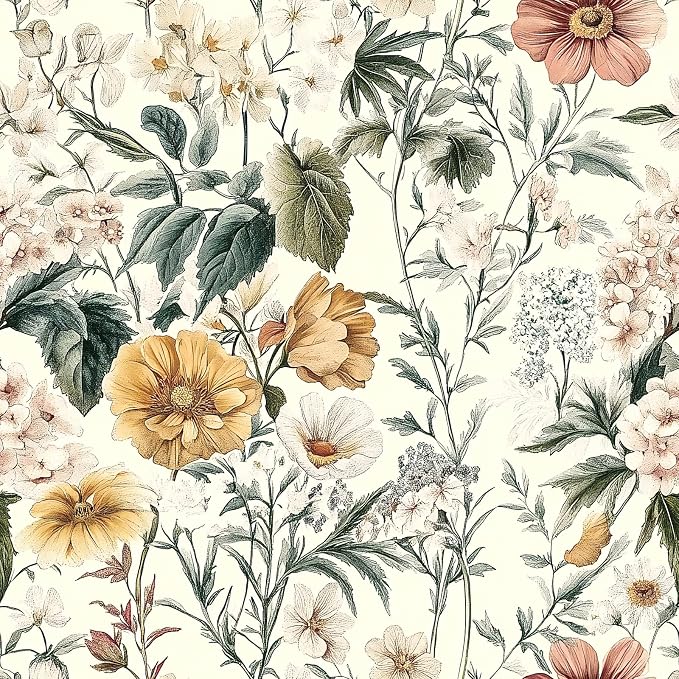 Livebor Vintage Floral Peel and Stick Wallpaper for Bedroom 17in x 196.8in | Floral Contact Paper Self Adhesive Wallpaper Waterproof Vinyl Removable Boho for Bathroom Shelf Cabinet Decor by LiveborDirectWallpaper