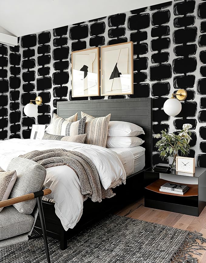 Safiyya 17.3"x393" Peel and Stick Wallpaper Black and White Contact Paper Mid Century Modern Abstract Geometric Wall Paper Self Adhesive Removable Wallpaper for Bathroom and Bedroom Vinyl - Image 4