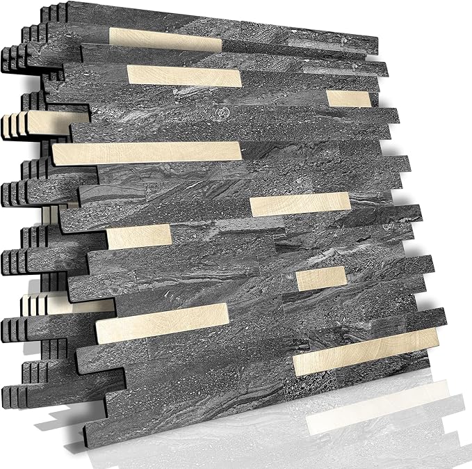 KASARO Peel and Stick Marble Backsplash Tile, 10 Sheets, Black Marble with Vintage Golden Stripes, Self-Adhesive Wall Tile for Kitchen, Bathroom, Fireplace, RV (11.4” x 10.6”) - Image 7