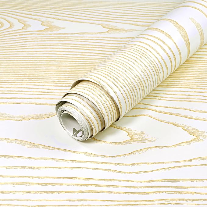 Yun-aeon Beige and Gold Wood Contact Paper Wooden Peel and Stick Wallpaper | 17.3"x200" Rustic Removable Self-Adhesive Wallpaper Wood Grain Contact Paper for Countertops Cabinets by YUN-aeonPeelandStickWall