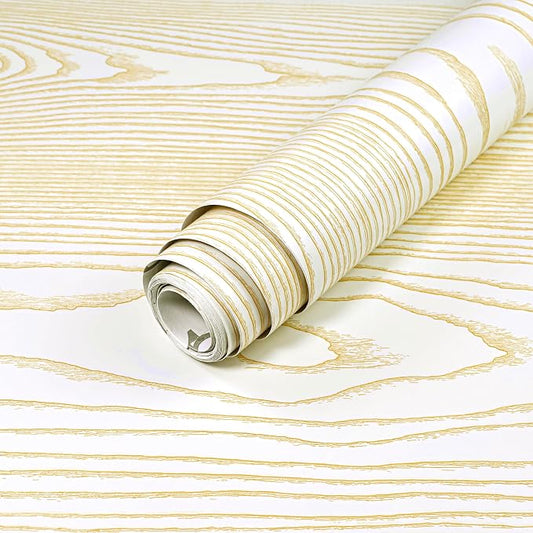 Yun-aeon Beige and Gold Wood Contact Paper Wooden Peel and Stick Wallpaper | 17.3"x200" Rustic Removable Self-Adhesive Wallpaper Wood Grain Contact Paper for Countertops Cabinets by YUN-aeonPeelandStickWall