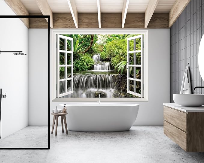 FLFK Fake Window Wall Sticker - Waterfall Faux Window Wall Mural for Wall Decor, Stick and Peel Wall Decals,60"x80",Set of 5 Sheets - Image 2