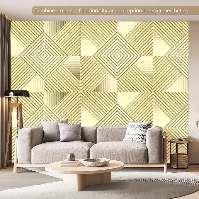 Acoustic Wall Panels,6 Pack,23.6"x23.6",Sound Panels,Natural Oak | Self-Adhesive Sound Absorbing Panels,3D UV Printing with Wood Print,High-Density 100% Polyester Fiber Art Acoustic Panels - Image 7