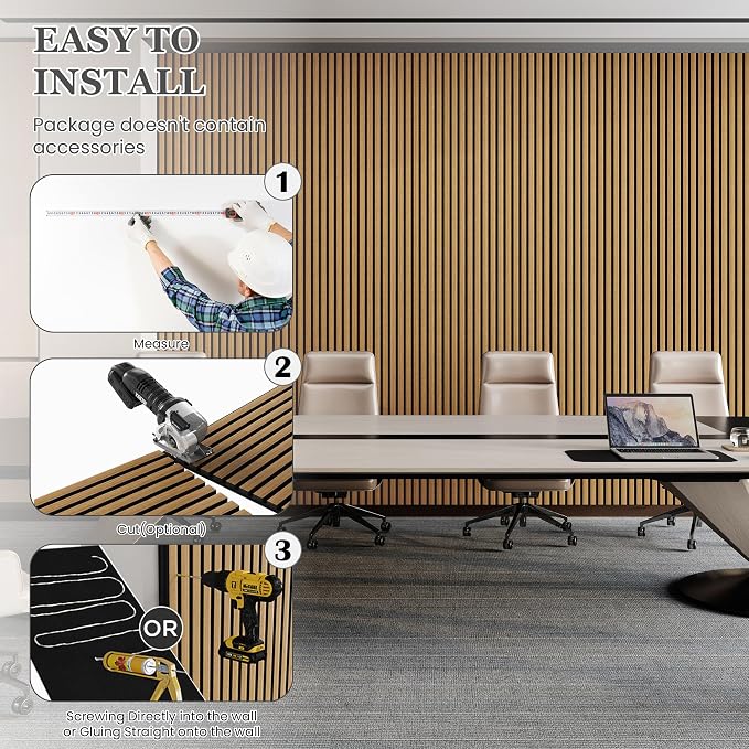 6 Pack Wood Salt Acoustic Wall Panels 94" x 7.9" x 0.8", Teak | 3D Fluted Soundproof Wooden Wall Panel, Sound-absorbing Wall Decor for Home Theater Studio Office Bedroom - Image 5