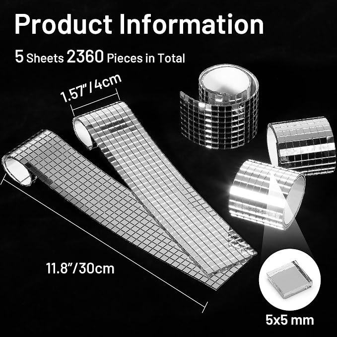 PP OPOUNT 2360 PCS Disco Tiles, 5 x 5 mm Self Adhesive Mirror Tiles - Image 4