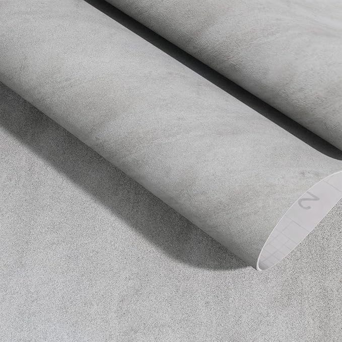Gray-Beige Limewash Wallpaper Peel and Stick 16'' x 354'' Silver Plaster Concrete Contact Paper Self Adhesive Waterproof Beige Matte Limestone Textured PVC Removable Vinyl for Bedroom Kitchen Bathroom - Image 3