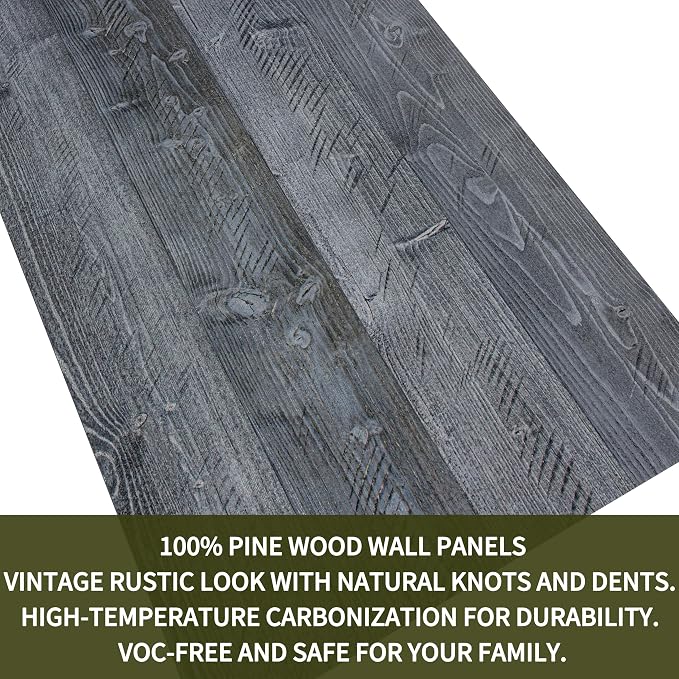 Brosisincorp Real Wood Shiplap Peel and Stick Wall Panel Saw-Gray 10 Pcs | Natural Pine Wood Plank for Interior Rustic Accent Wall, Easy DIY Self Adhesive, 35.43" L x 5" W Each, Covers 12.4 Sq Ft - Image 4