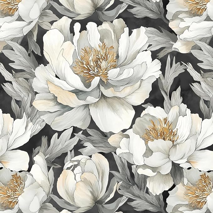 Safiyya Peel and Stick Wallpaper Black and White Floral Contact Paper Peel and Stick 17.3"x 78.7" Wall Paper Self Adhesive Removable Wallpaper for Bedroom Bathroom Vinyl Roll by SAFIYYA
