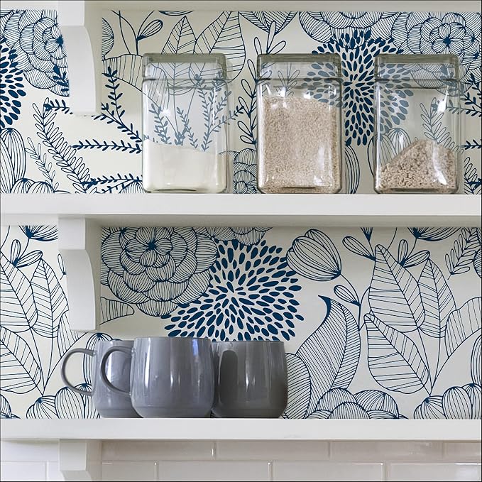 NuWallpaper by WallPops NUS3830 Navy Secret Garden Peel & Stick Wallpaper, Blue - Image 7