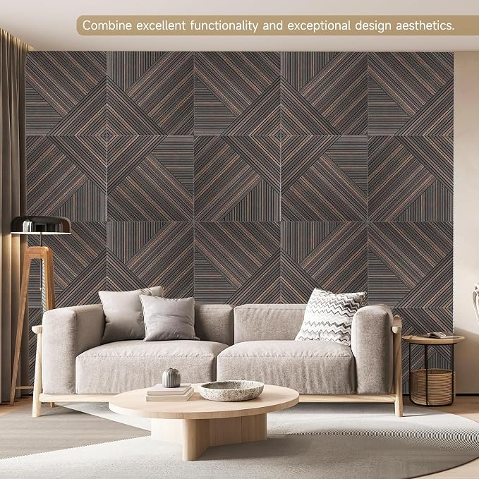 Acoustic Panels,6 Pack 23.6" x 23.6",Sound Panels,Rustic Walnut | Self-Adhesive Sound Absorbing Panels,3D UV Printing with Wood Print,High-Density Polyester Fiber,Sound Proof Panels for Walls - Image 3