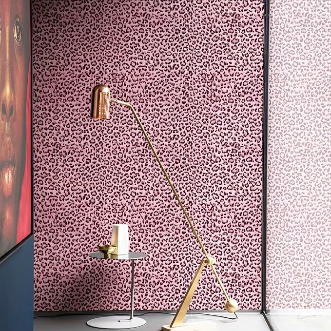 Leopard Print Peel and Stick Wallpaper, Waterproof Removable Self Adhesive Textured Wall Paper, Black and Pink Unique Funky Cheetah Contact Paper for Bedroom and Bathroom 480"X17.3"(57.6 sq. ft) - Image 7