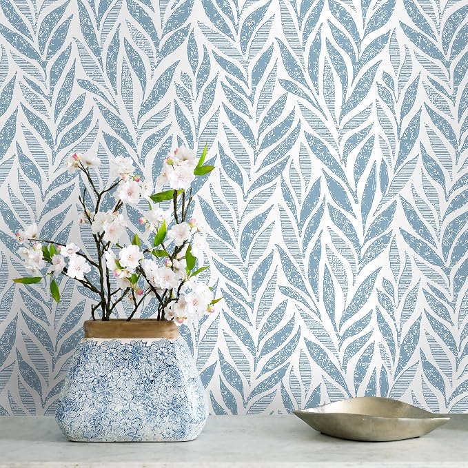 Safiyya Peel and Stick Wallpaper Boho Contact Paper Peel and Stick Modern Bathroom Wall Paper for Bedroom Blue and White Wallpaper Self Adhesive Removable Vinyl Roll 118"x17.3" by SAFIYYA