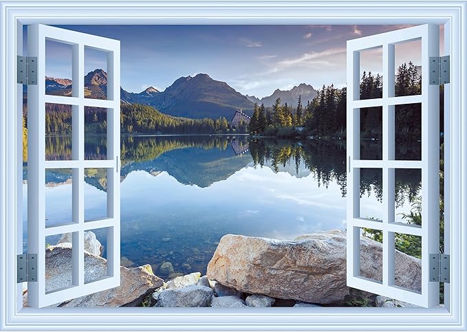 FLFK Fake Window Wall Mural - Landscapes Faux Window Wall Sticker for Wall Decor, Stick and Peel Wall Decals,48"x32",Set of 2 Sheets by FLFK