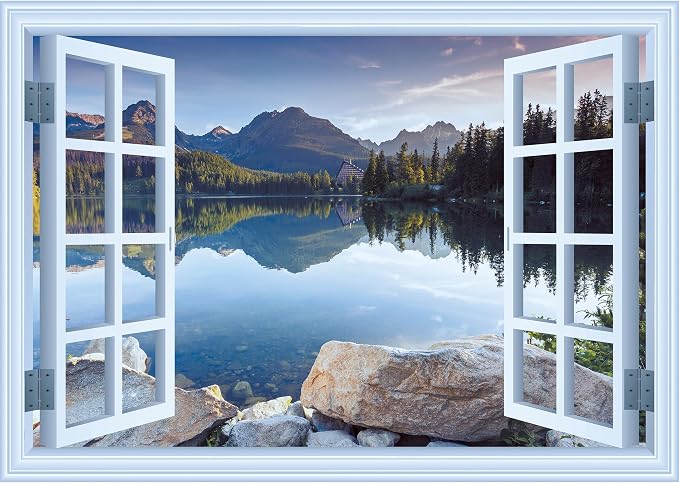 FLFK Fake Window Wall Sticker - Landscapes Faux Window Wall Mural for Wall Decor, Stick and Peel Wall Decals,24"x16" by FLFK