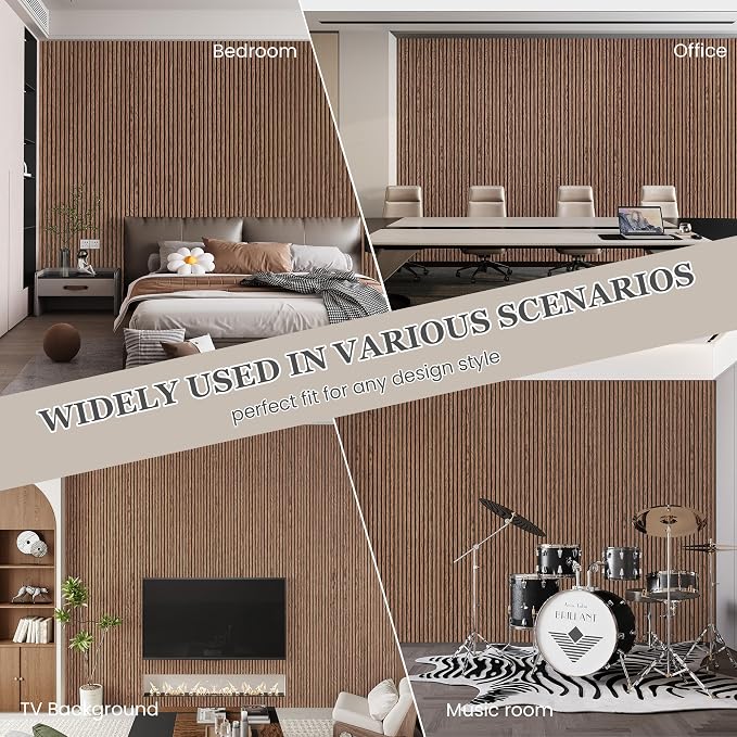 2 Pack Wood Salt Acoustic Wall Panels 94" x 23.6" x 0.8", Red Oak | 3D Fluted Soundproof Wooden Wall Panel, Sound-absorbing Wall Decor for Home Theater Studio Office Bedroom - Image 4