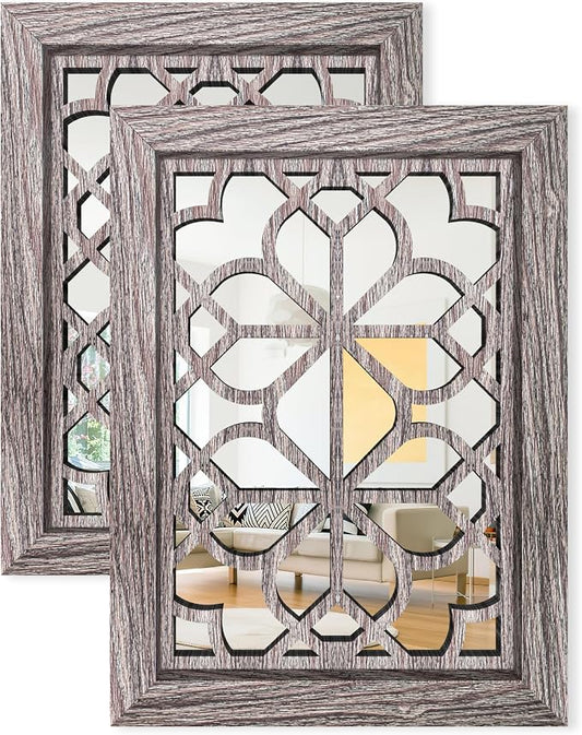 Set of 2 11x15 Inch Rectangular Shatterproof Brown Decorative Wall Mirrors, Boho Farmhouse Rustic Vintage Accent Mirrors for Living Room Bedroom Entryway & Home Decor by HMANGE