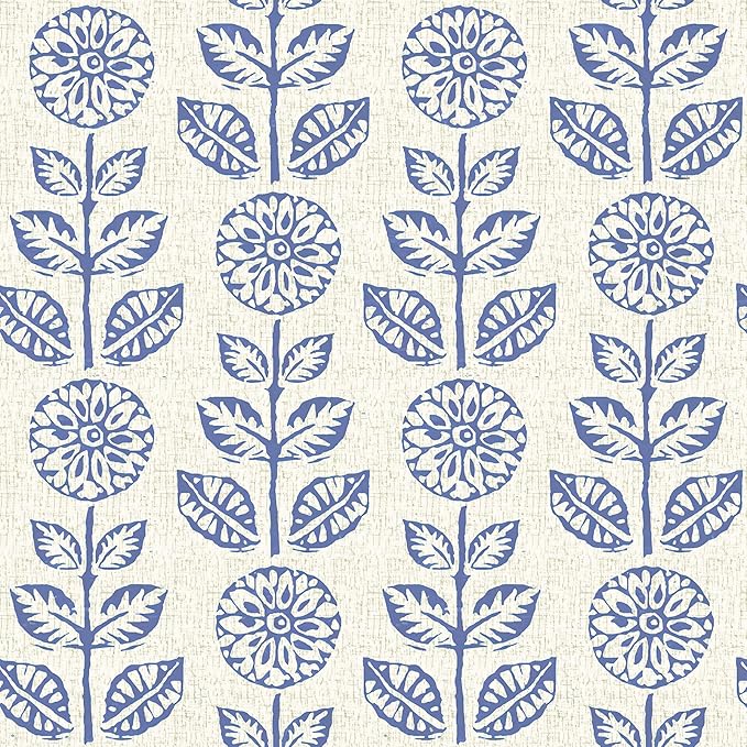 Wudnaye Blue Floral Peel and Stick Wallpaper for Bathroom 17.7in×118in | Blue Floral Contact Paper Peel and Stick Vintage Self Adhesive Wallpaper Removable Waterproof Wall Paper for Kitchen Cabinets by Wudnaye