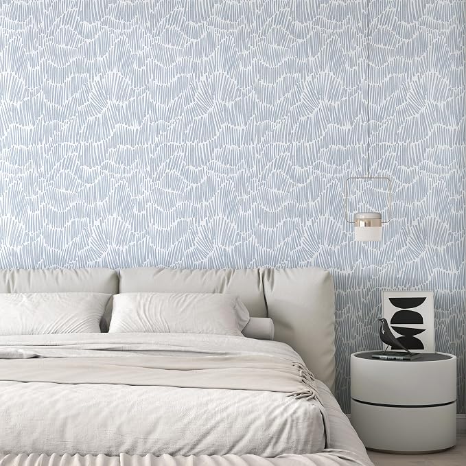Theper Blue Contact Paper Modern Peel and Stick Wallpaper Boho 17.3"×197" | Striped Wallpaper Self Adhesive Removable Wall Paper for Bedroom Waterproof White and Blue Wallpapers Vinyl Roll - Image 4