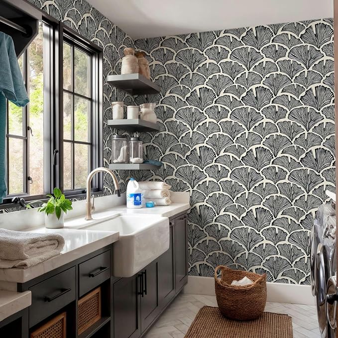 Vintage Peel and Stick Wallpaper Beige Black Wallpaper Farmhouse Cottage Leaf Contact Paper Renter Friendly Removable Wall Paper Botanical for Cabinets Bathroom Kitchen Laundry Vinyl 394" x 17.3" - Image 9