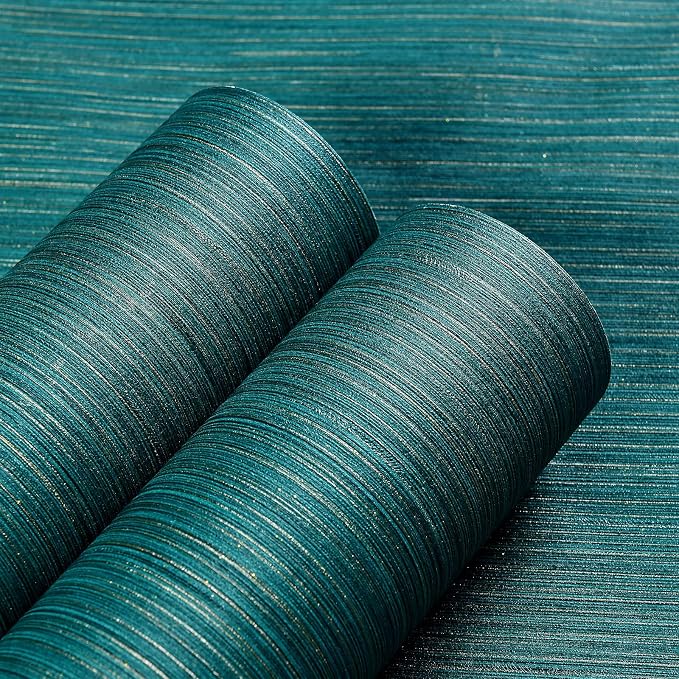 Haimin Grasscloth Wallpaper Textured 24inx393in Fabric Contact Paper | Green Wall Paper Textured Linen Wallpaper Peel and Stick Self-Adhesive Teal Thick Vinyl Embossed Film (Green) - Image 3