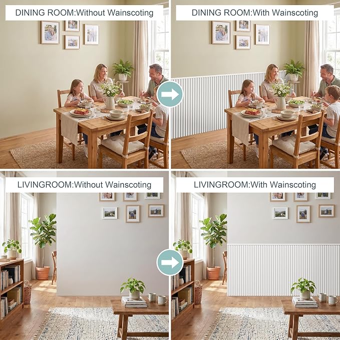 Wainscoting Panels for Living Room, Bedroom,Dining Room & Hallway | 17PCS 39 x 5 Inch Decorative White PS Waterproof Board and Batten Wall Panel for Interior Wall Décor- Covers 22.43 Sq.Ft - Image 5