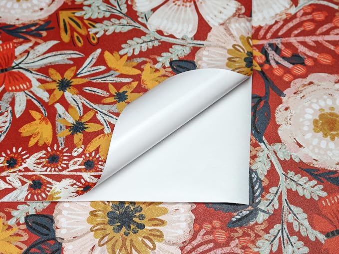 HAOKHOME Red Floral Peel and Stick Wallpaper Bathroom Vintage Contact Paper | Retro Textured Wall Paper Botanical Renter Friendly Removable Orange Flowers Bedroom Accent Decor Wall Mural 17.3in x 9.8ft - Image 8