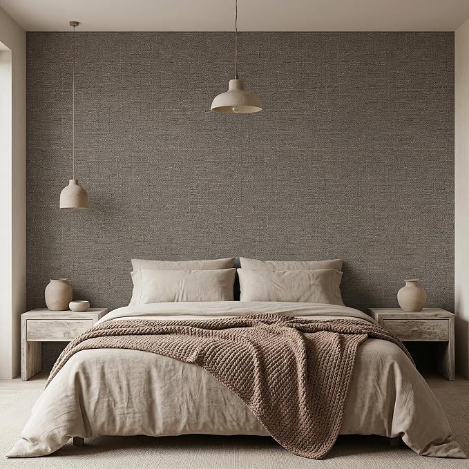 WADILE Grasscloth Peel and Stick Wallpaper 15.7in x 78.7in, Textured Contact Paper for Cabinets, Faux Linen Wall Paper Pull and Stick, Fabric Vinyl Wallpaper Self Adhesive Brown Gray | Textured contact paper, Faux linen, Vinyl material, Cabinets, Self ... - Image 2