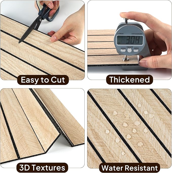 Peel and Stick Wood Grain Wall Panels 11.8" x 7.9" | 3D Wall Panels, Thick PVC Foam, Self-Adhesive, 20 Pack, For Bedroom Living Room Accent Wall Decor - Image 3
