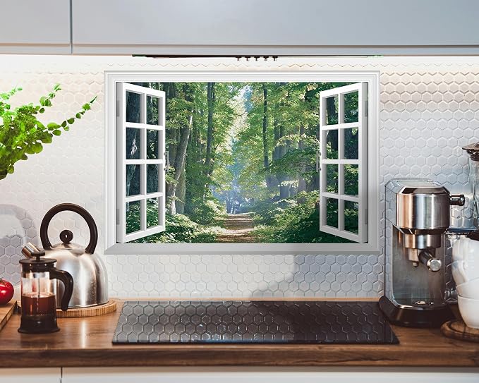 FLFK Fake Window Wall Decal - Road in The Forest Faux Window Wall Mural for Wall Decor, Peel and Stick Wall Sticker,24"x16" - Image 4