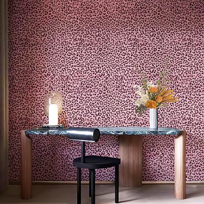 Leopard Print Peel and Stick Wallpaper, Waterproof Removable Self Adhesive Textured Wall Paper, Black and Pink Unique Funky Cheetah Contact Paper for Bedroom and Bathroom 120"X17.3"(14.4 sq. ft) - Image 7