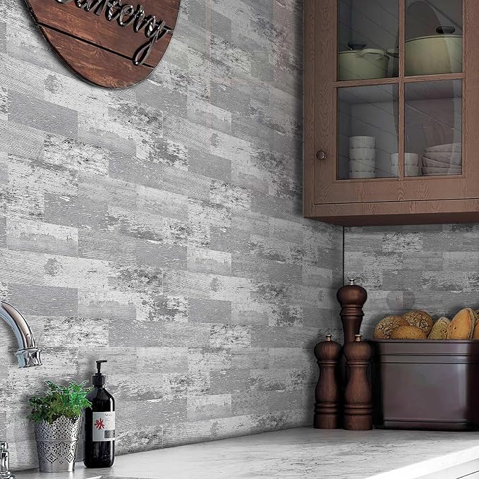 DEWOO Peel and Stick Wall Tile Kitchen Backsplash Self Adhesive 10 Sheet | PVC,Rustic,Faux,Wood Look,Country,Farmhouse,13.5" x 11.4" - Image 5