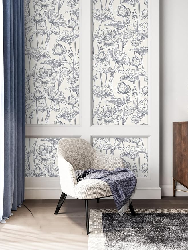 Timeet Floral Peel and Stick Wallpaper 16" x 197" White and Purple Wallpaper Lotus Removable Self Adhesive Contact Paper for Bedroom Bathroom Wall Paper Wall Decor - Image 6