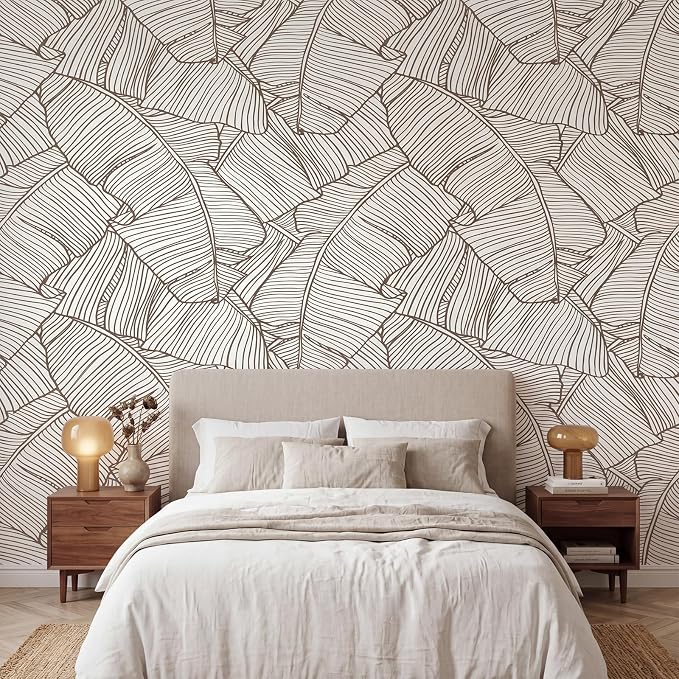 Banana Leaf Peel and Stick Wallpaper Minimalist Leaves Wall Mural | 173"x108", Self Adhesive Canvas, for Bedroom Living Room Bathroom, Seamless, No overlapping by LOOWAP