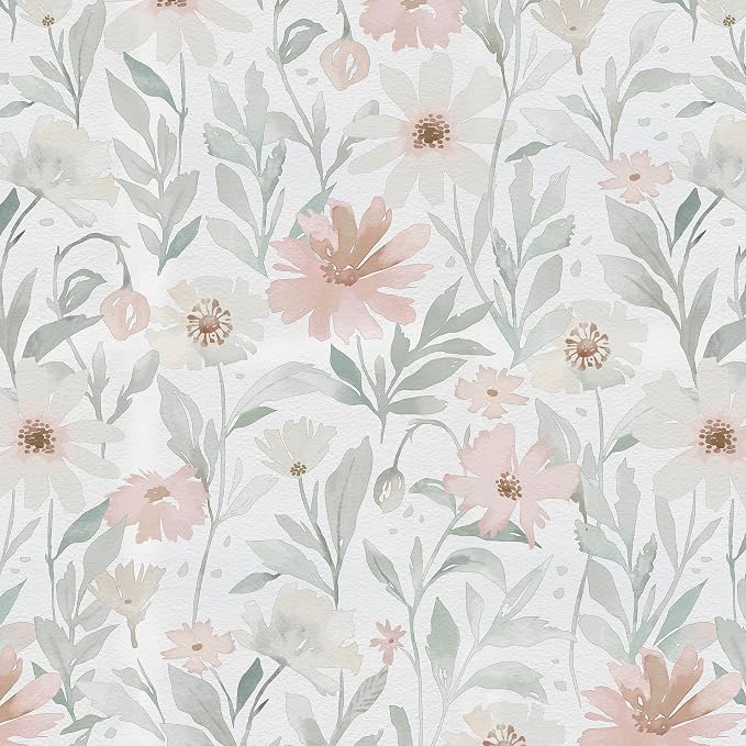 CiCiwind 17.3" × 197" Pink Floral Wallpaper for Bedroom Bathroom Wall Paper Waterproof Removable Self Adhesive Green Leaves Peel and Stick Farm Contact Paper Eco-Friendly Papel Tapiz para Pared by CiCiwind