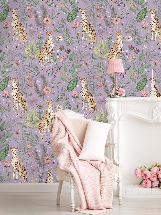 Floralplus Wallpaper Peel and Stick Removable Tropical Animal Wallpaper | Cheetah Wallpapers,Renter Friendly Textured Stick On Contact Paper for Bedroom 17.5 x 118 in - Image 7