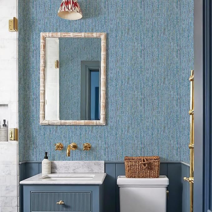 JiffDiff Woven Wallpaper Peel and Stick 17.3" x 800" Colorful Paint Grasscloth Contact Paper Textured Waterproof Self Adhesive Stick on Wallpaper(96 sq.ft Dark Blue) by wallpaper