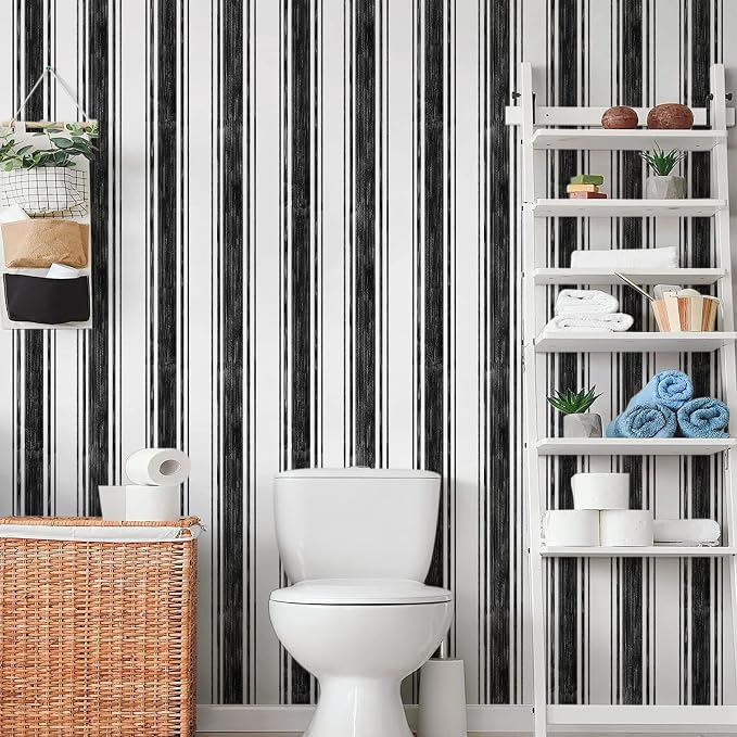 Safiyya Black and White Wallpaper Peel and Stick Hand-Painted Striped Contact Paper Modern Wall Paper Vinyl Self Adhesive Removable Wallpaper for Bedroom and Bathroom Kitchen 17.3"×78.7" - Image 7