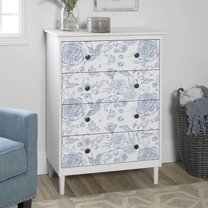 Blue Peel and Stick Wallpaper Floral Wall Paper Boho Embroidered Contact Paper Bedroom Bathroom Wallpaper Navy Blue and White Removable Self-Adhesive Kitchen Wall Decor Vinyl Roll 17.3" x 78" - Image 6