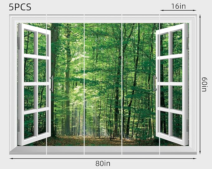 FLFK Fake Window Wall Mural - Jungle Faux Window Wall Sticker for Wall Decor, Stick and Peel Wall Decals,80"x60",Set of 5 Sheets - Image 2