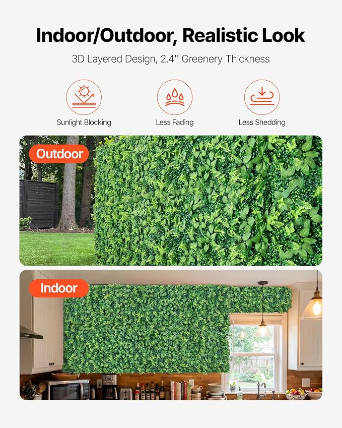 VEVOR Artificial Plant Wall, 4 PCS, Each Panel 2 x 8 ft Artificial Boxwood Panels, Sun Protection Greenery Backdrop Privacy Hedge Fence, Fake Grass Screen for Wedding, Indoor,Outdoor Garden Mixed Leaf - Image 5