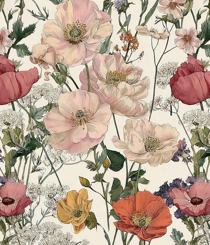 Orainege Floral Wallpaper Peel and Stick Vintage Floral Contact Paper | Green Leaf Contact Paper by Orainege