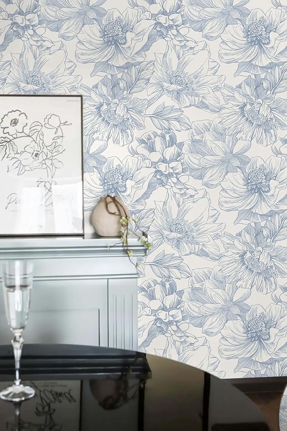 Ismoon Vintage Floral Wallpaper Peel and Stick Beige and Blue Contact Paper 17.3inx6.5ft Removable Self Adhesive Wall Paper for Bathroom Bedroom Cabinet Mural Wall Decor Vinyl Renter Friendly - Image 4