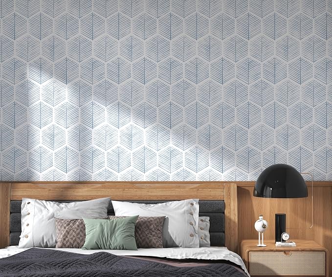 OSECAGE Geometric Peel and Stick Wallpaper Blue Contact Paper 17.3''×78.8'' | Modern Geometric Wallpaper Self Adhesive Removable Boho Wall Paper Waterproof for Bedroom Bathroom Cabinets Decor Vinyl Roll - Image 6