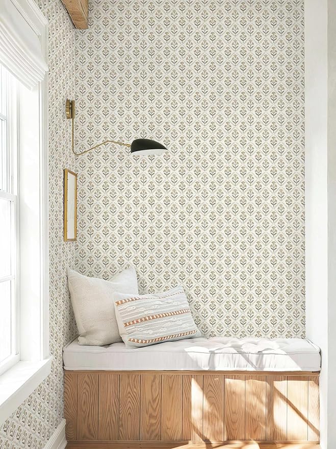 Dimoon 17.3''x197'' Peel and Stick Wallpaper Floral Beige Boho Neutral Cute Contact Paper Vintage Village Country Cottage Wallpaper Farmhouse Renter Friendly Geometry Waterproof Kitchen Bedroom - Image 9