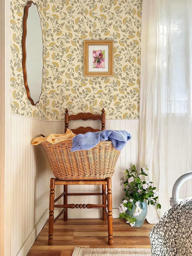 Dimoon Vintage Peel and Stick Wallpaper Floral Contact Paper Farmhouse 78.7×17.3" | Grandma Chic Cute Yellow Flower Wallpaper Renter Friendly Removable Wall Paper for Bathroom Kitchen Vinyl - Image 4
