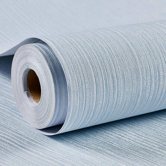 Haimin Grasscloth Wallpaper Textured 24in X 393in Fabric Contact Paper Light Blue Wall Paper Textured Linen Peel and Stick Self-Adhesive Thick Vinyl Embossed Film Wallpaper by HaiminHomeDecorWallpaper