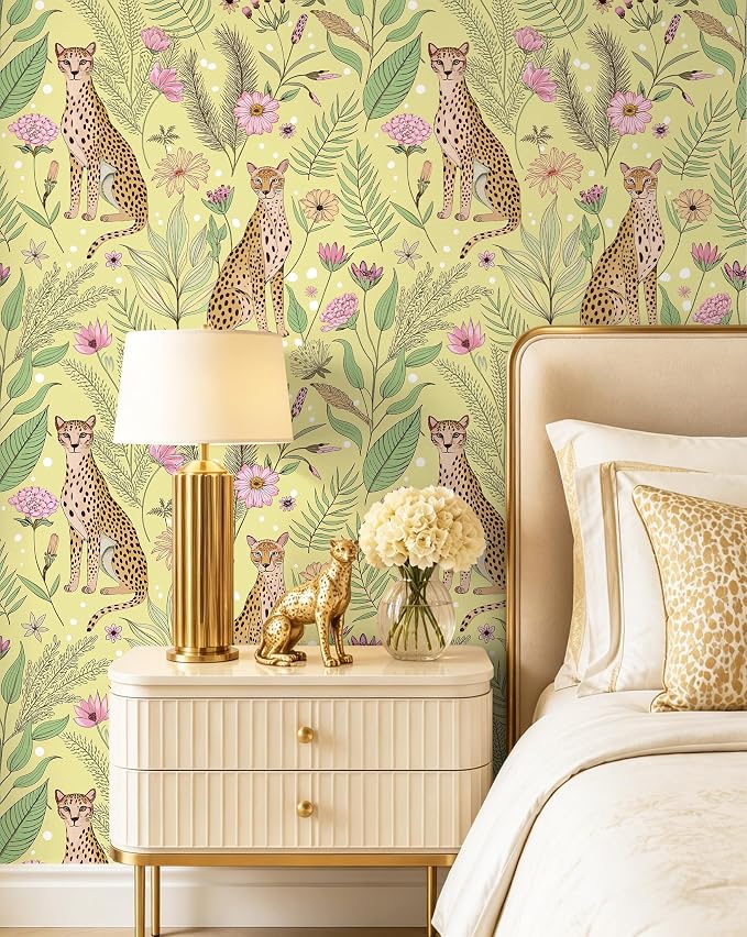 Floralplus Peel and Stick Wallpaper Floral Cheetah Wallpaper | Removable, Stick On, Renter Friendly Wallpaper, Boho Tropical Leopard Contact Paper for Living Room, 17.5 x 118 in - Image 4
