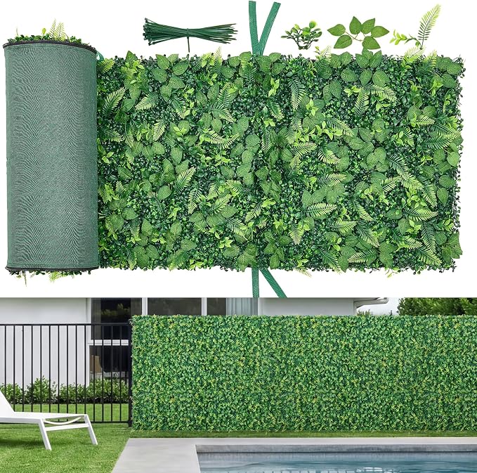 VEVOR Artificial Plant Wall, 4 PCS, Each Panel 2 x 8 ft Artificial Boxwood Panels, Sun Protection Greenery Backdrop Privacy Hedge Fence, Fake Grass Screen for Wedding, Indoor,Outdoor Garden Mixed Leaf by VEVOR