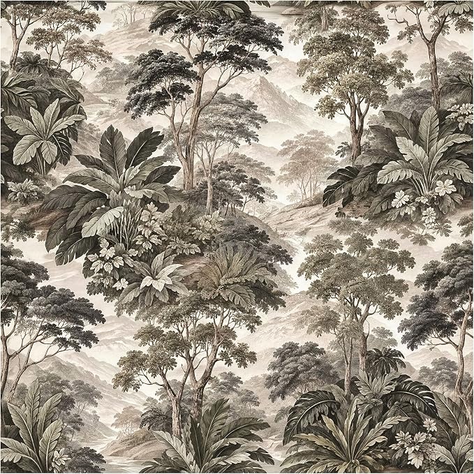 HAOKHOME Vintage Peel and Stick Wallpaper Forest Toile Green for Bathroom | Self Adhesive Removable Landscape Botanical Jungle Wall Paper Textured for Bedroom Accent Wall Contact Paper 17.3in x 6.6ft by HAOKHOME