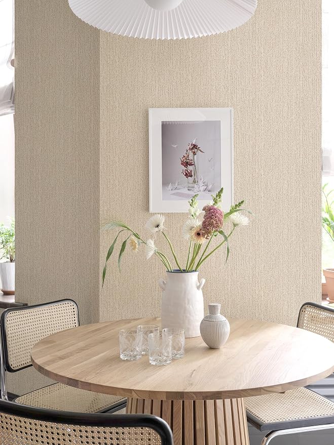 Grasscloth Peel and Stick Wallpaper Beige Contact Paper 16in x 590in | Faux Linen Vintage Wallpaper Textured Removable Wall Paper Grass Cloth Cabinets Bedroom for Cabinet Self Adhesive Vinyl - Image 8